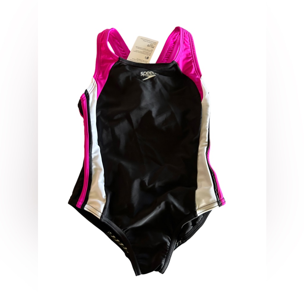 Speedo Girls' Racerback Swimsuit One Piece Infinity Pink Splice Size 7 Nwt